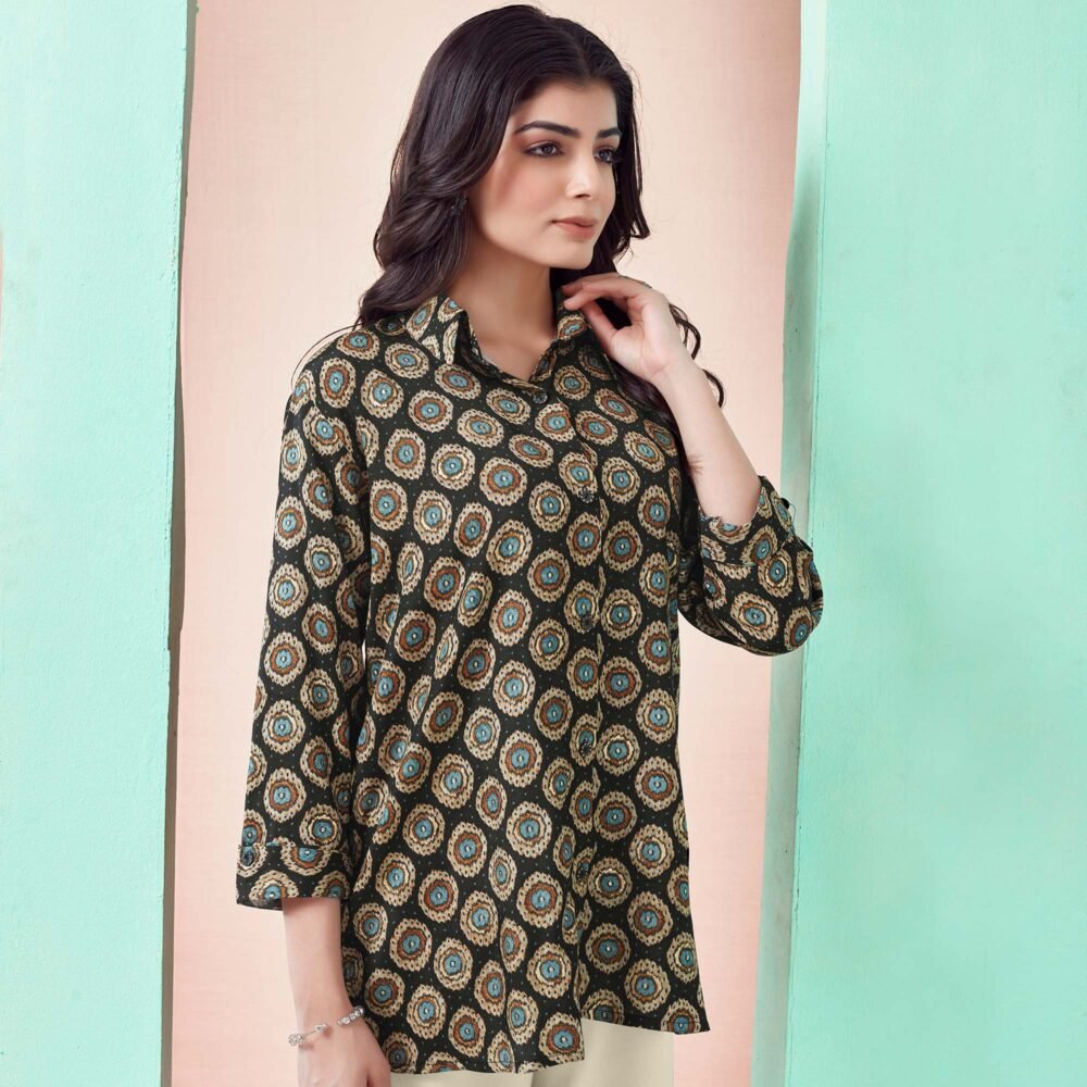 Black Foil Printed Muslin Top - Image 4