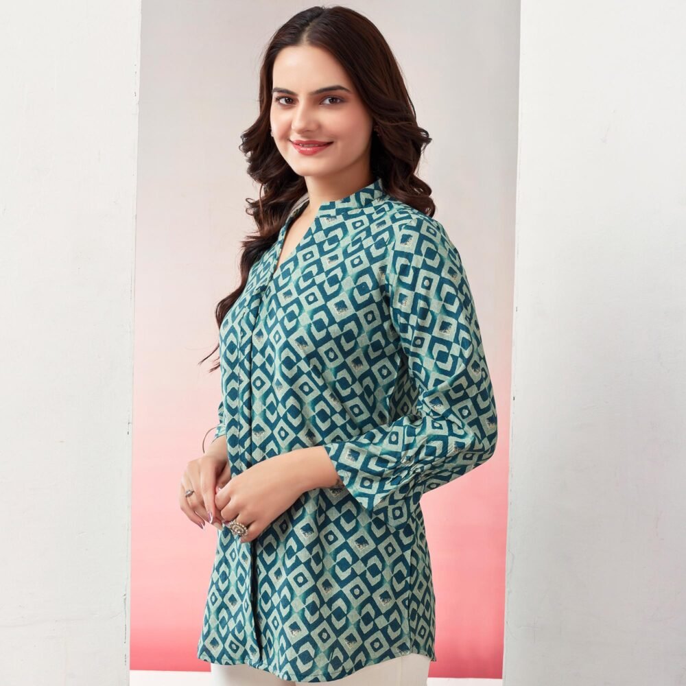 Morpich Printed Chanderi Silk Straight Top - Image 4