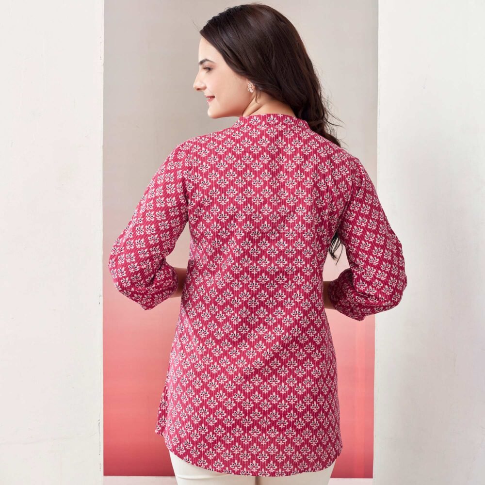 Red Printed Pure Cotton A-Line Top - Image 4