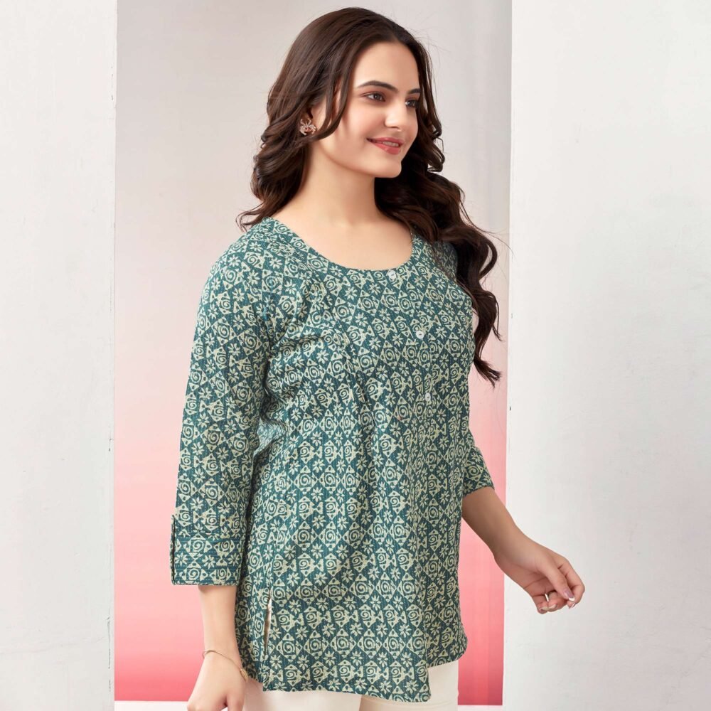 Green Printed Pure Cotton Straight Top - Image 4