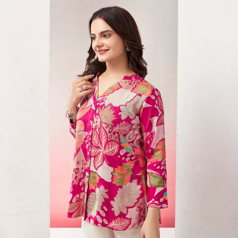 Pink Floral Foil Printed Muslin Top - Image 4