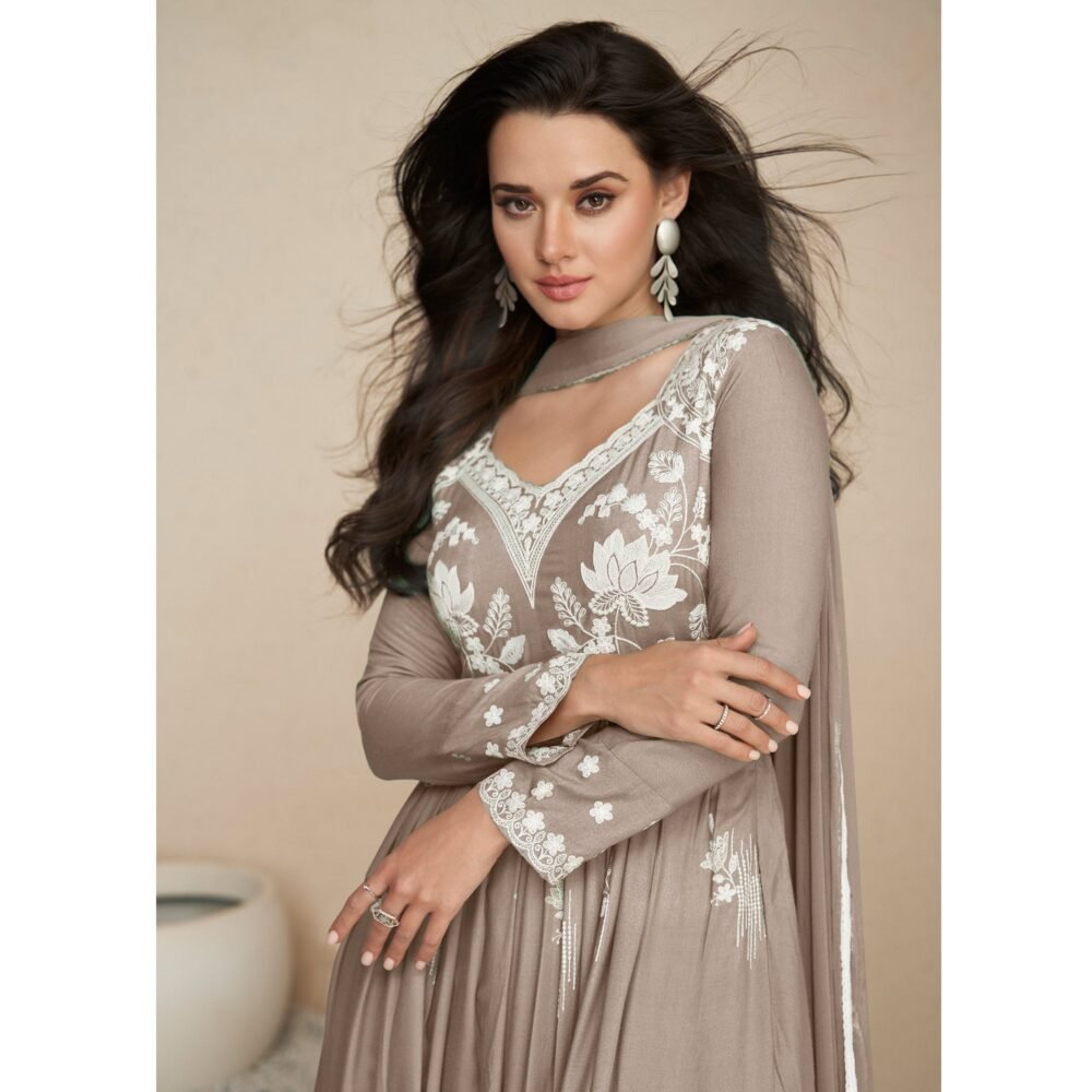 Chikoo Lucknowi Embroidered Rayon Palazzo Suit - Image 4