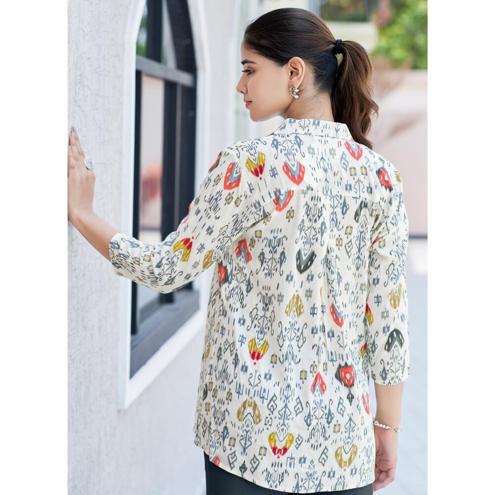 White & Red Printed Chanderi Silk A-Line Top - Image 5