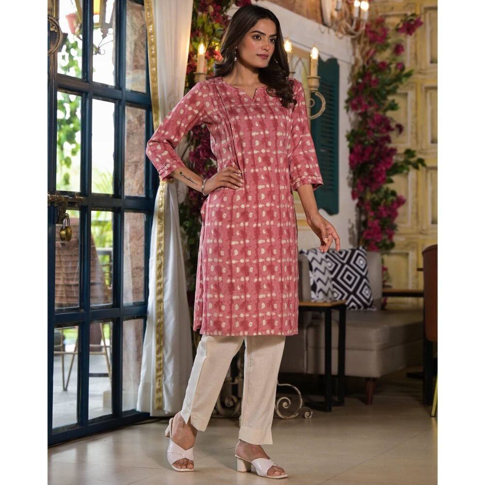 Pink Printed Rayon Straight Kurti - Image 6