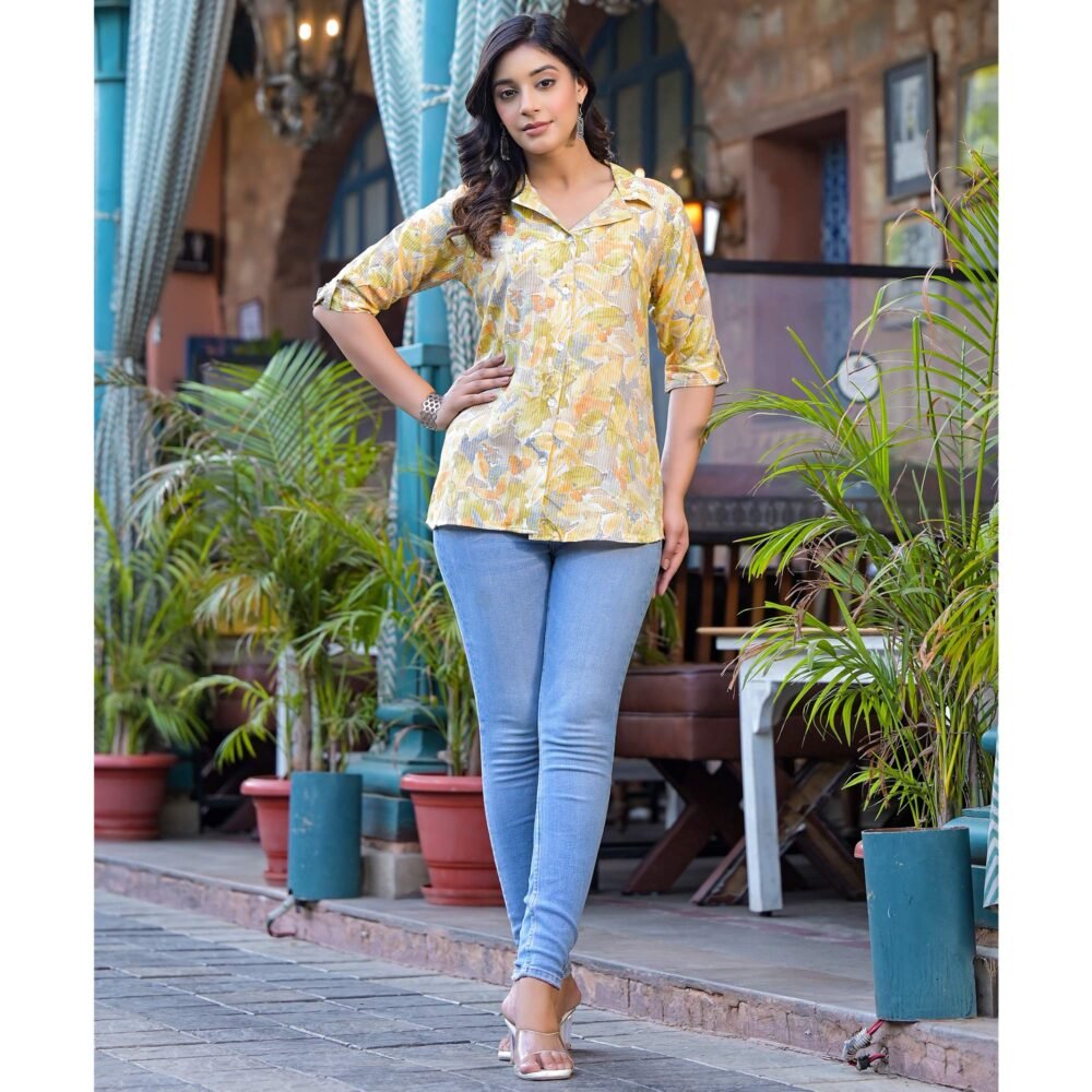 Mustard Foil Printed Rayon Top - Image 5