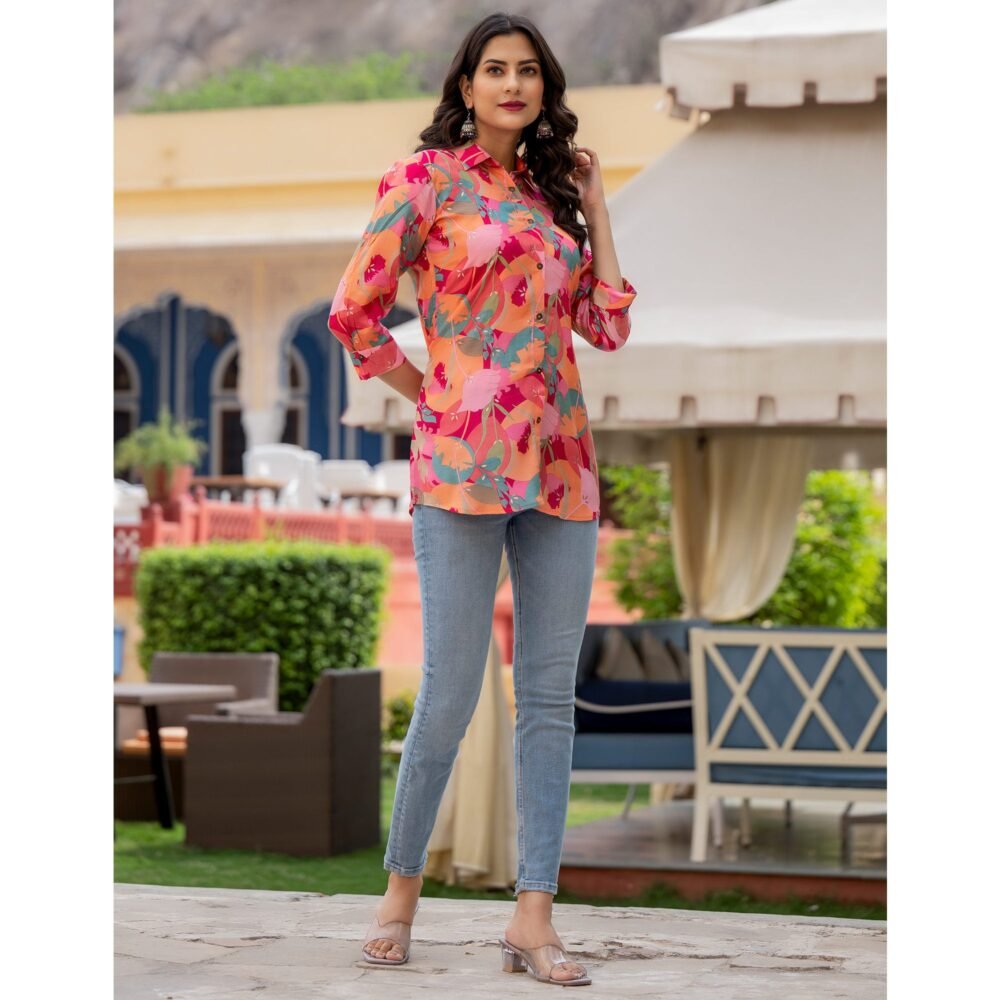 Peach Printed Rayon Top - Image 5