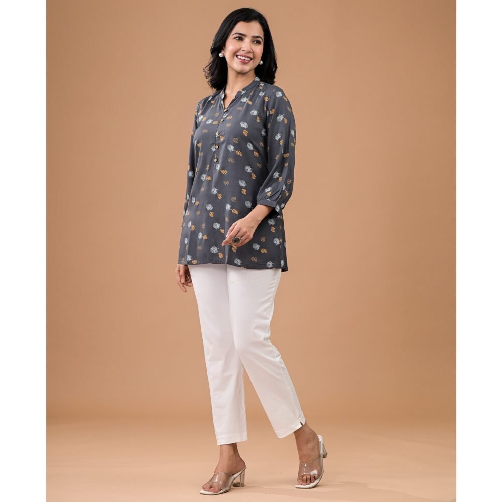Grey Printed Rayon Top - Image 5