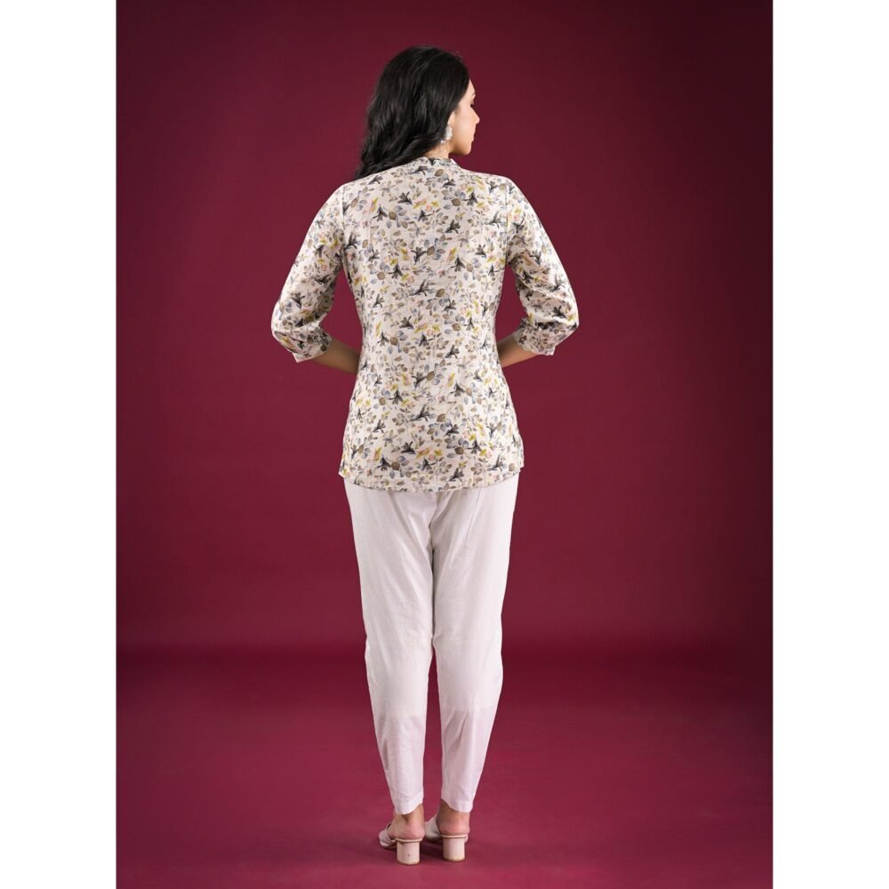 Grey Floral Printed Pure Cotton Top - Image 5