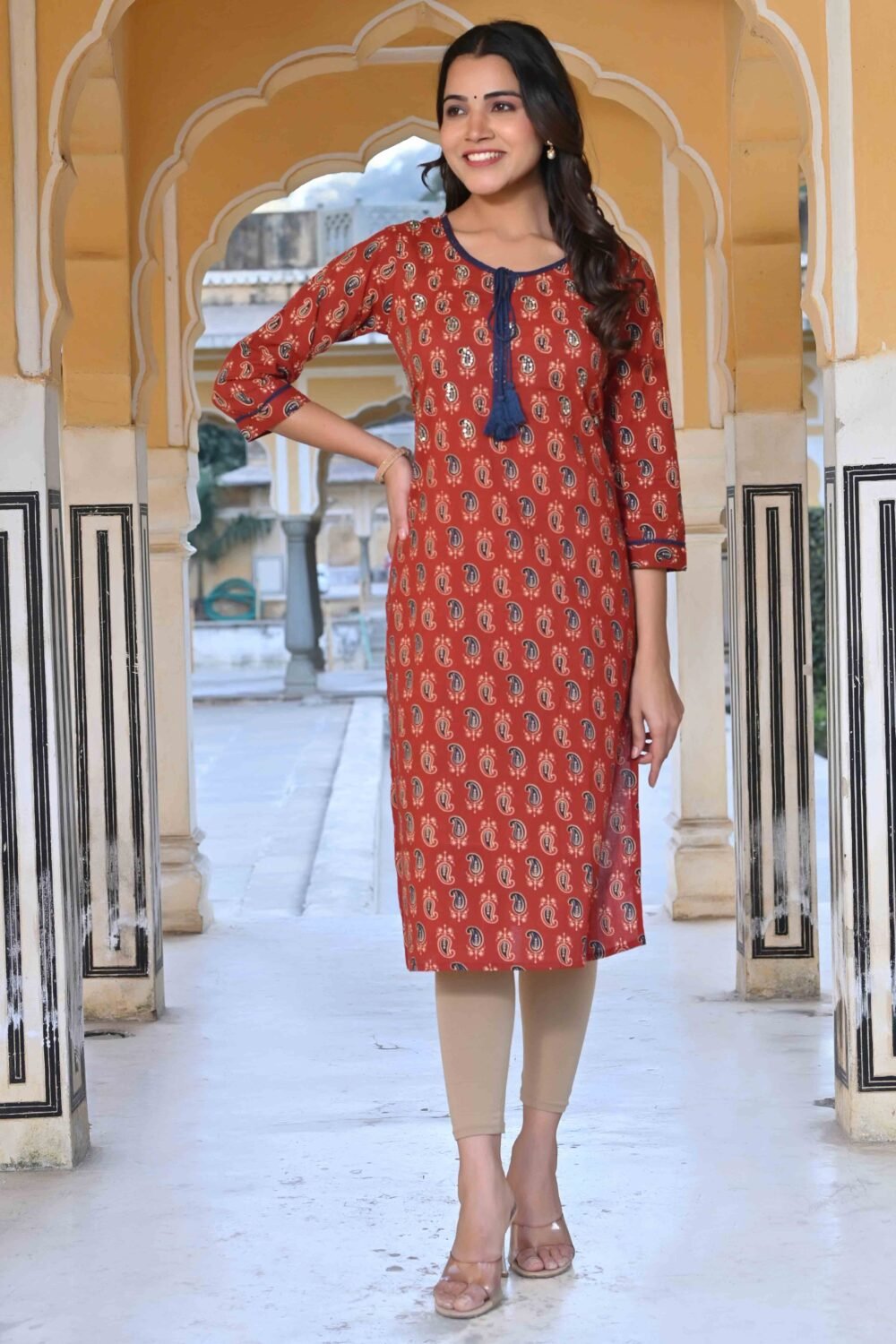 Turkey Red Paisley Printed Pure Cotton Straight Kurti - Image 5