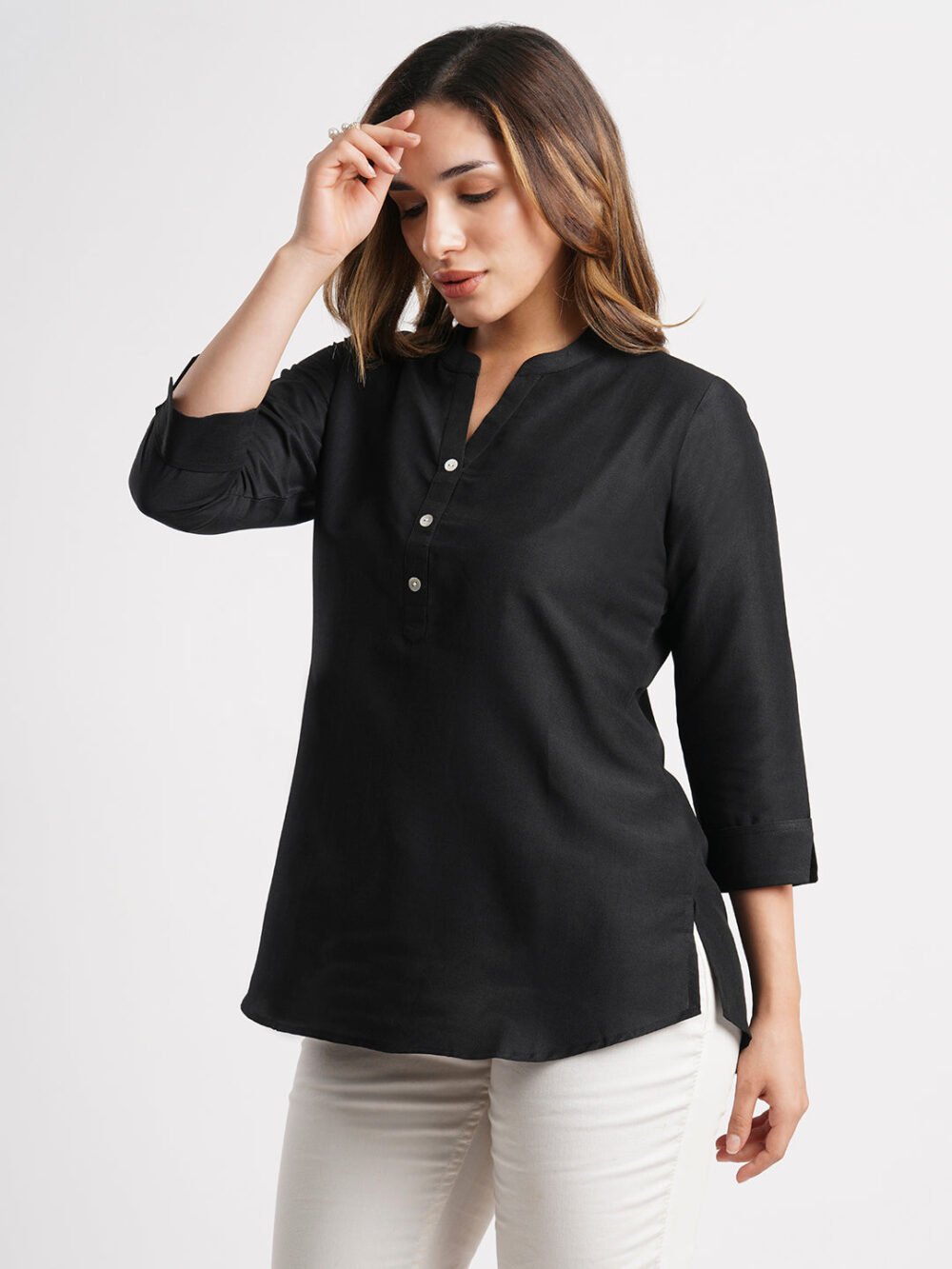Black Solid Poly Chinon Straight Top - Image 5
