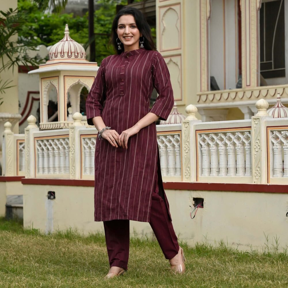 Wine Woven Cotton Blend Salwar Suit - Image 4