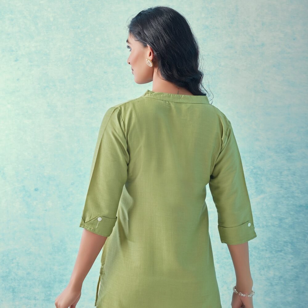 Green Solid Cotton Blend Top - Image 5