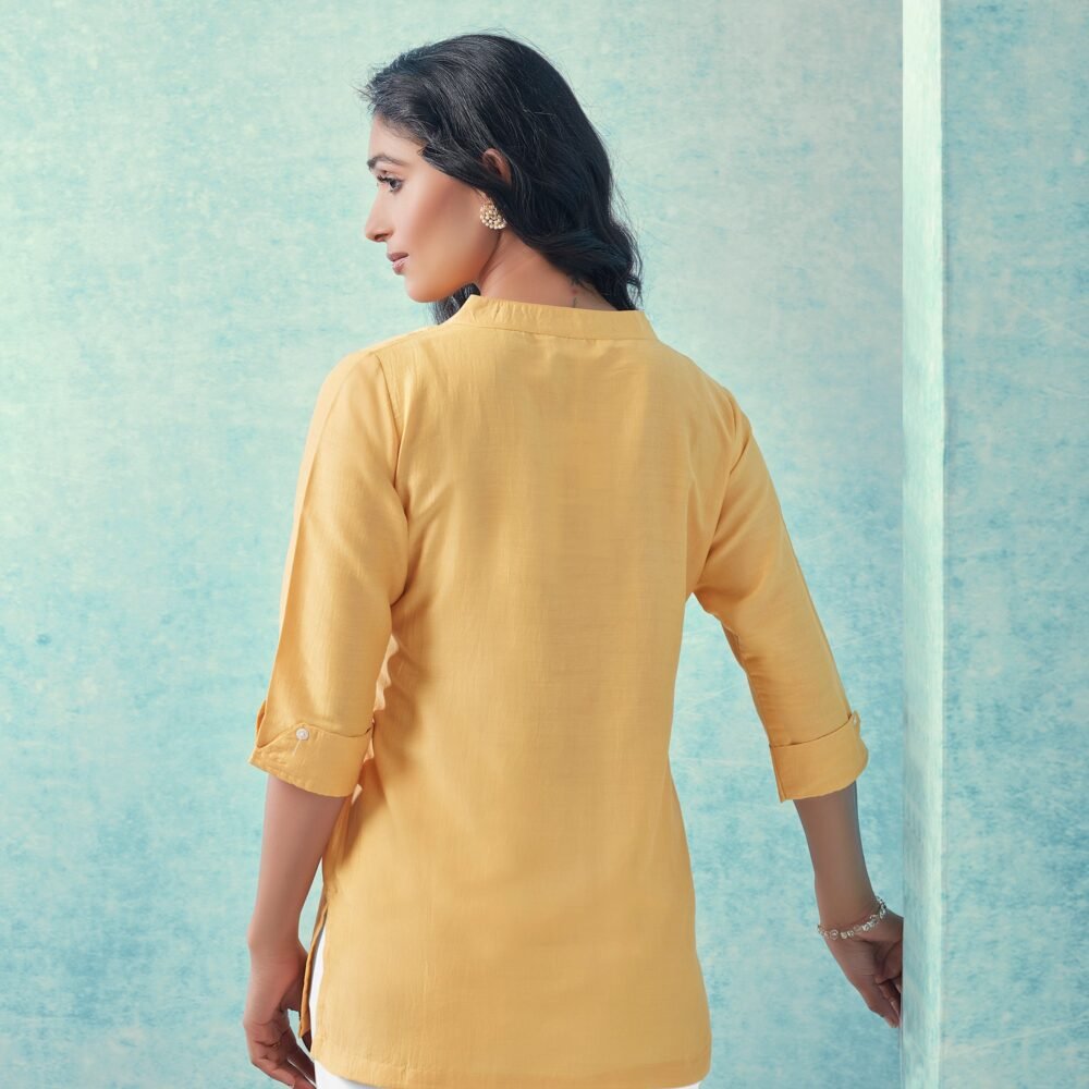 Yellow Solid Cotton Blend Top - Image 4