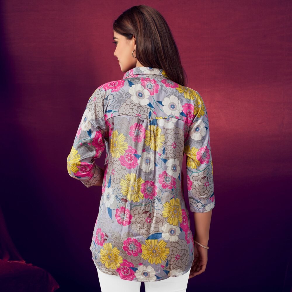 Grey Foil Printed Straight Muslin Top - Image 5