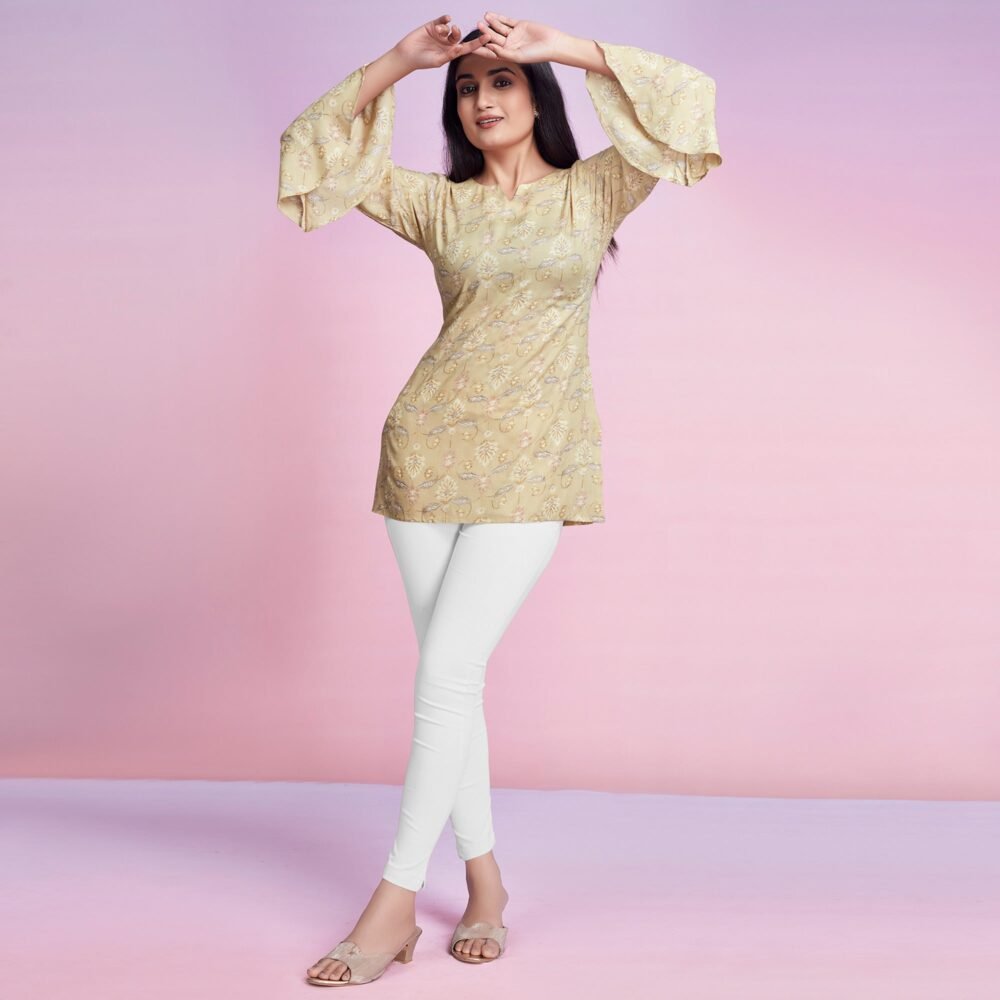 Chikoo Floral Foil Printed Chanderi Silk Top - Image 5