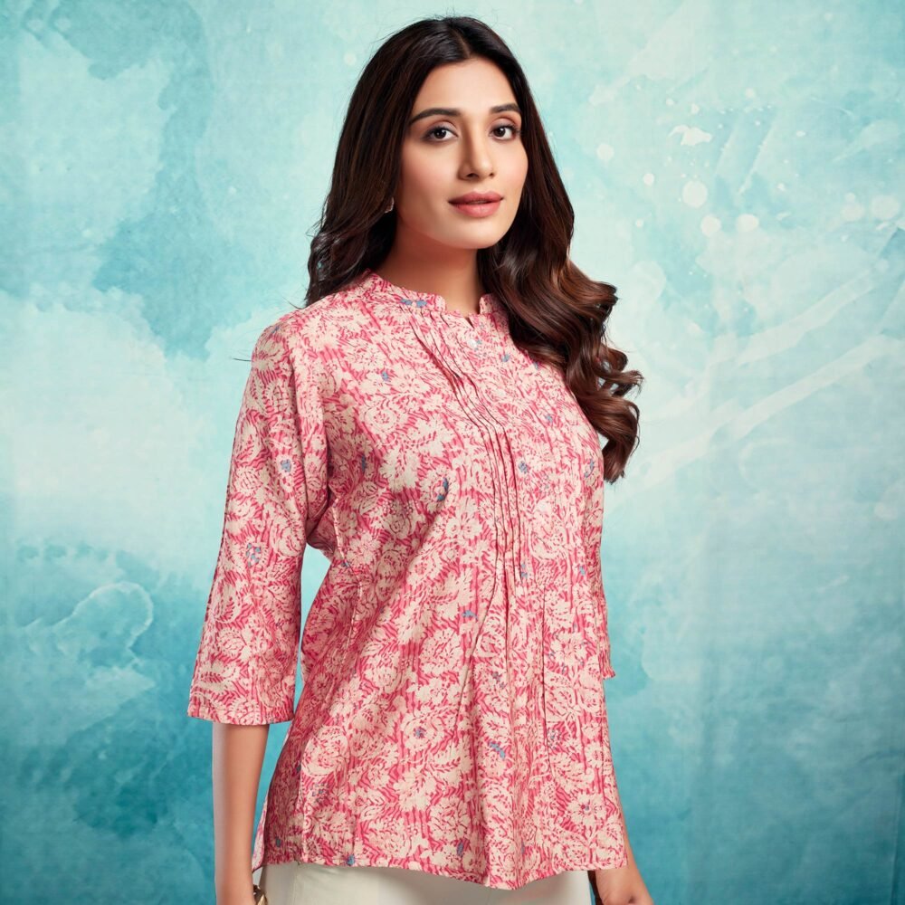 Red Floral Chanderi Silk Straight Top - Image 5