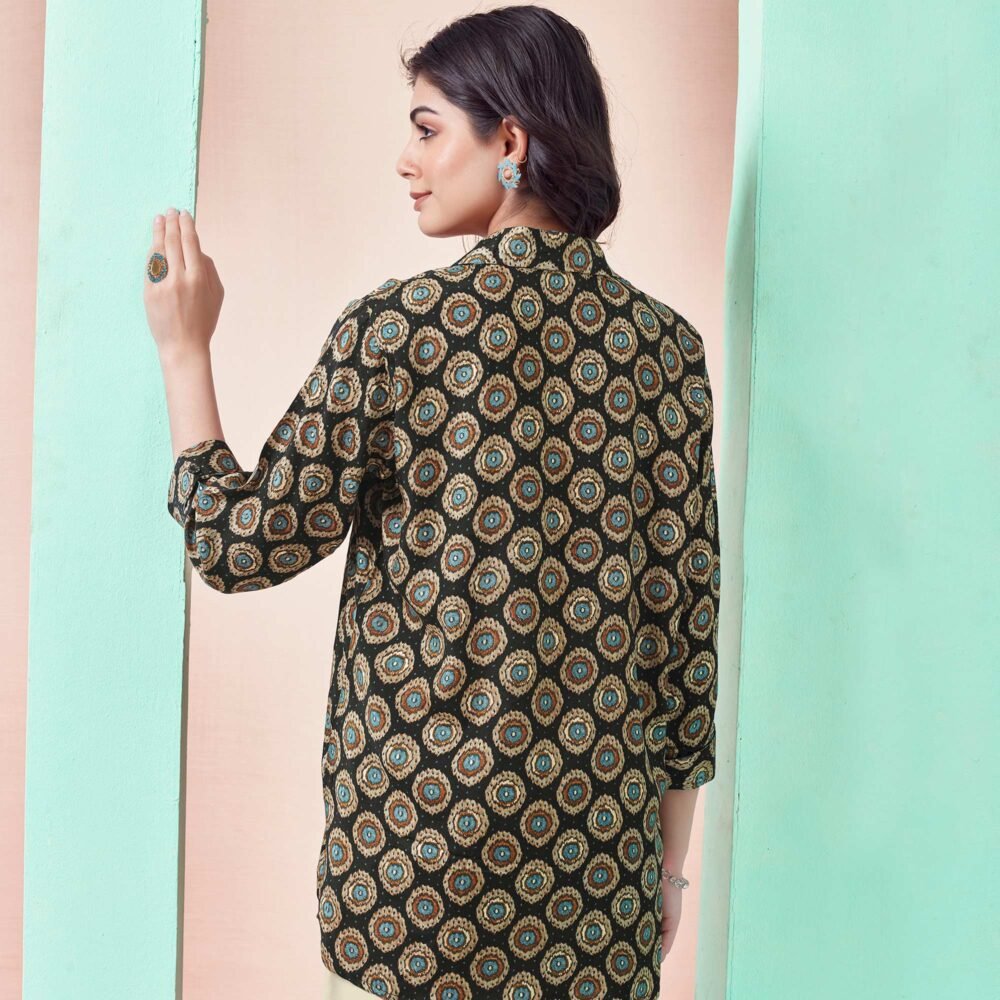 Black Foil Printed Muslin Top - Image 5