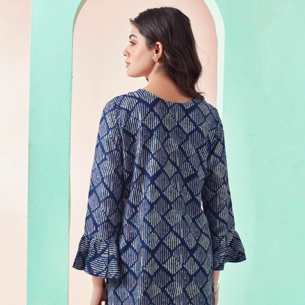 Blue Printed Chanderi Silk Straight Top - Image 6