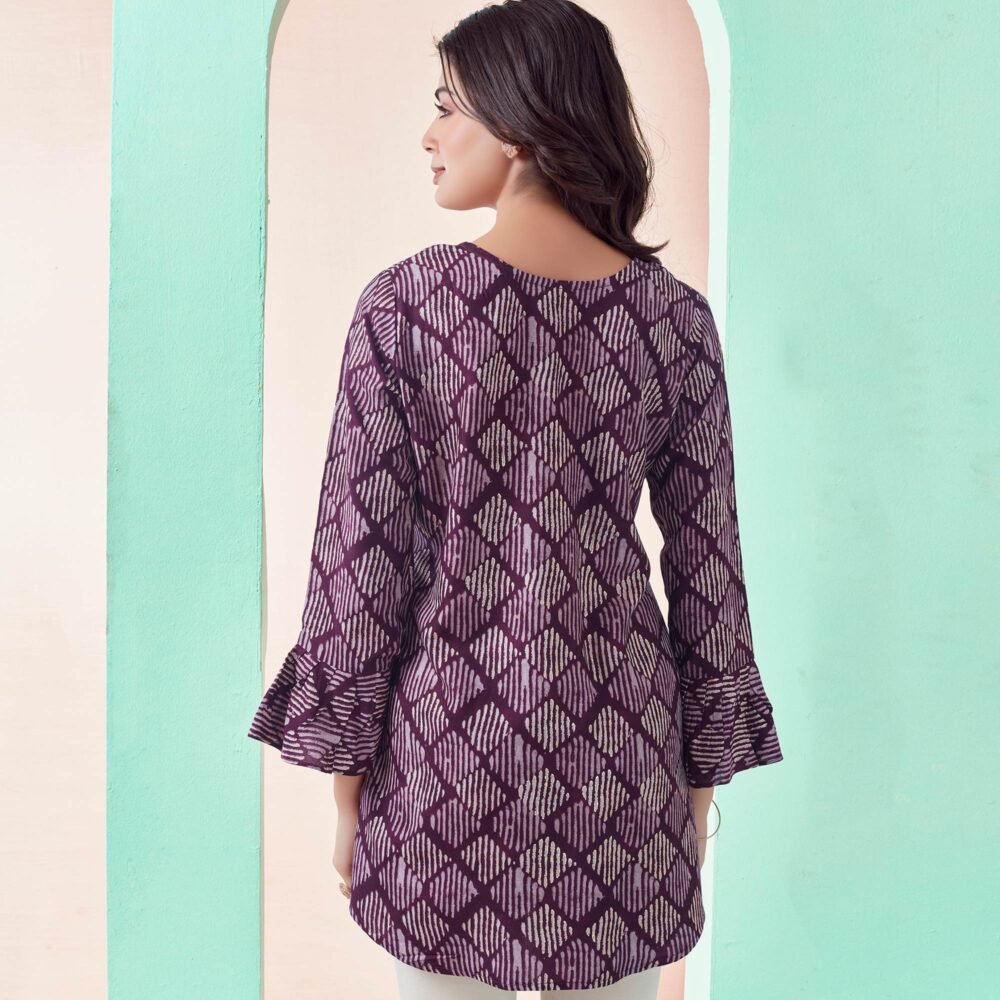 Purple Printed Chanderi Silk Straight Top - Image 6