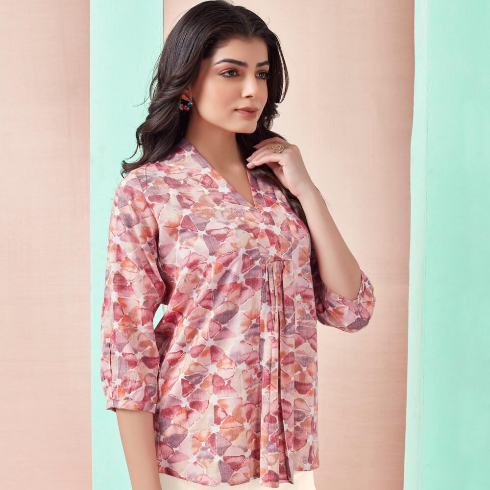 Peach Foil Printed Rayon A-Line Top - Image 5