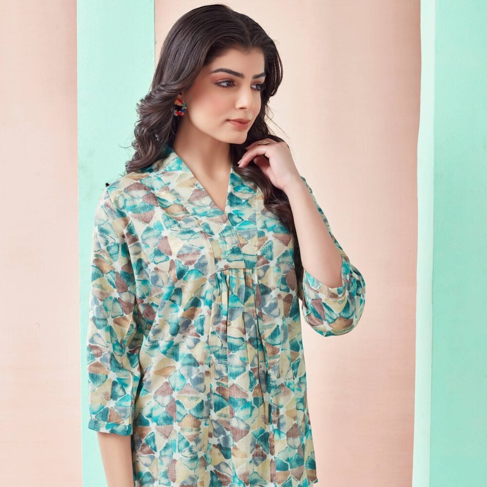 Turquoise Foil Printed Rayon A-Line Top - Image 6