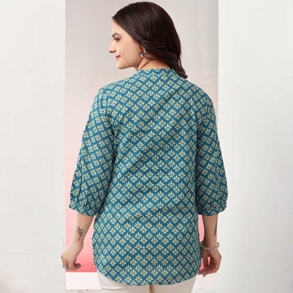 Blue Printed Pure Cotton A-Line Top - Image 5