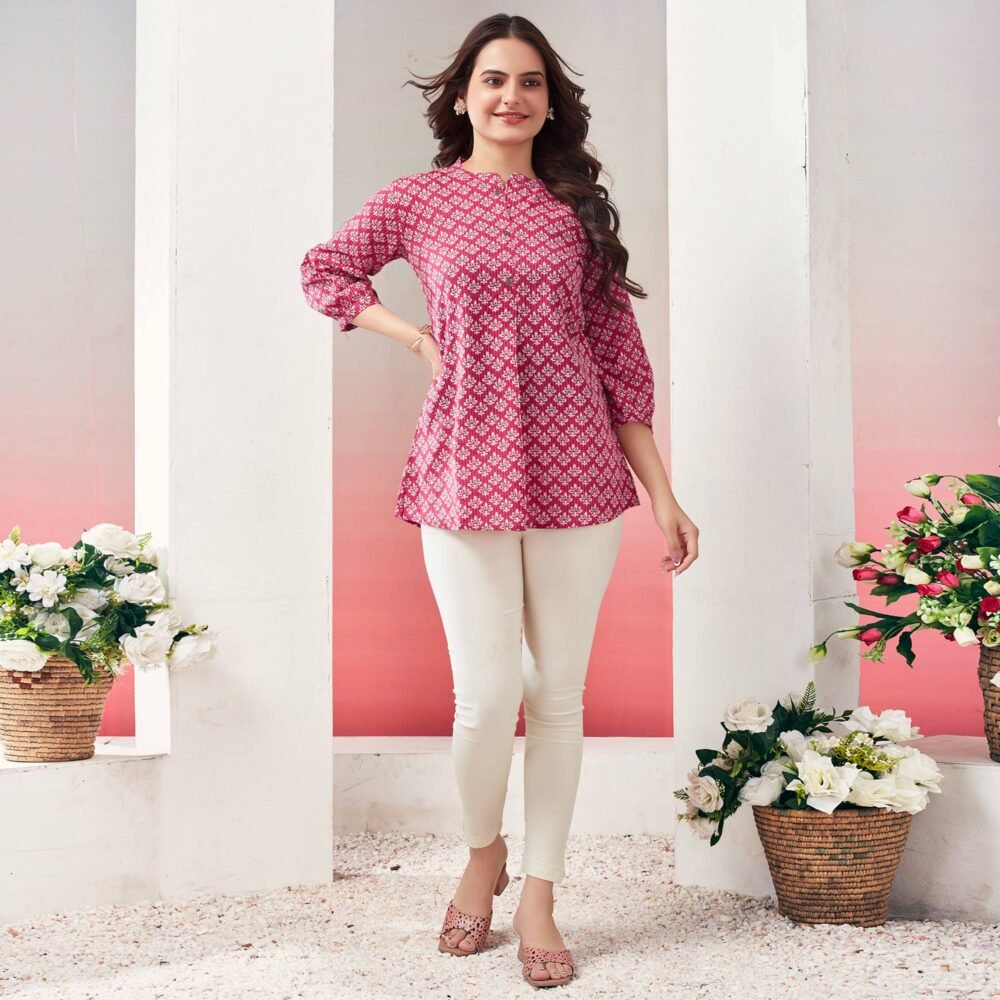 Red Printed Pure Cotton A-Line Top - Image 5