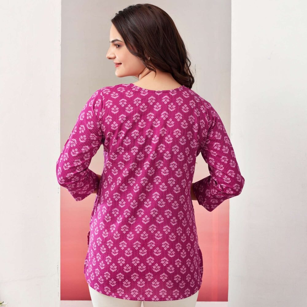 Pink Printed Pure Cotton A-Line Top - Image 5