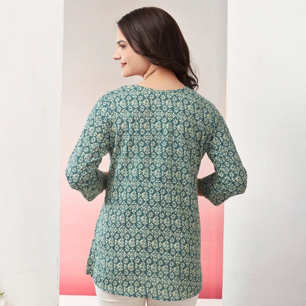 Green Printed Pure Cotton Straight Top - Image 5