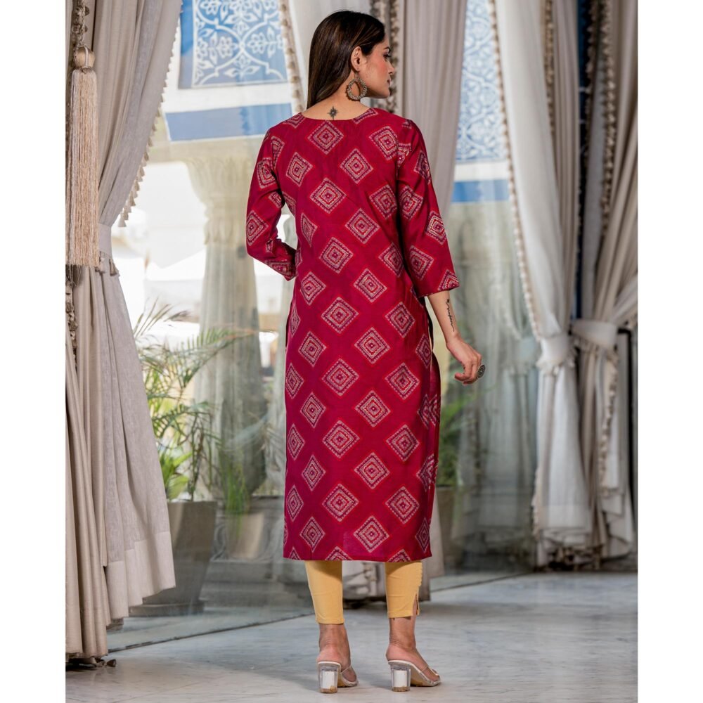 Pink Foil Printed Chanderi Silk Kurti - Image 6