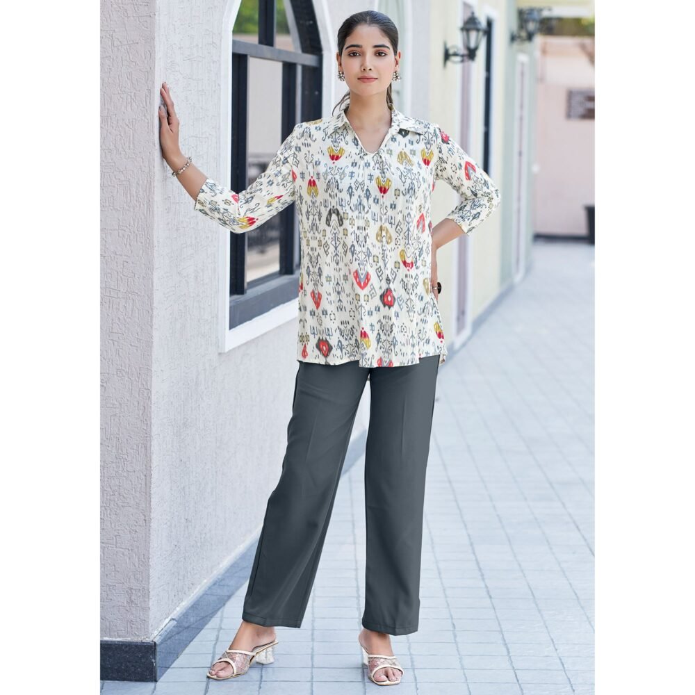 White & Red Printed Chanderi Silk A-Line Top - Image 6