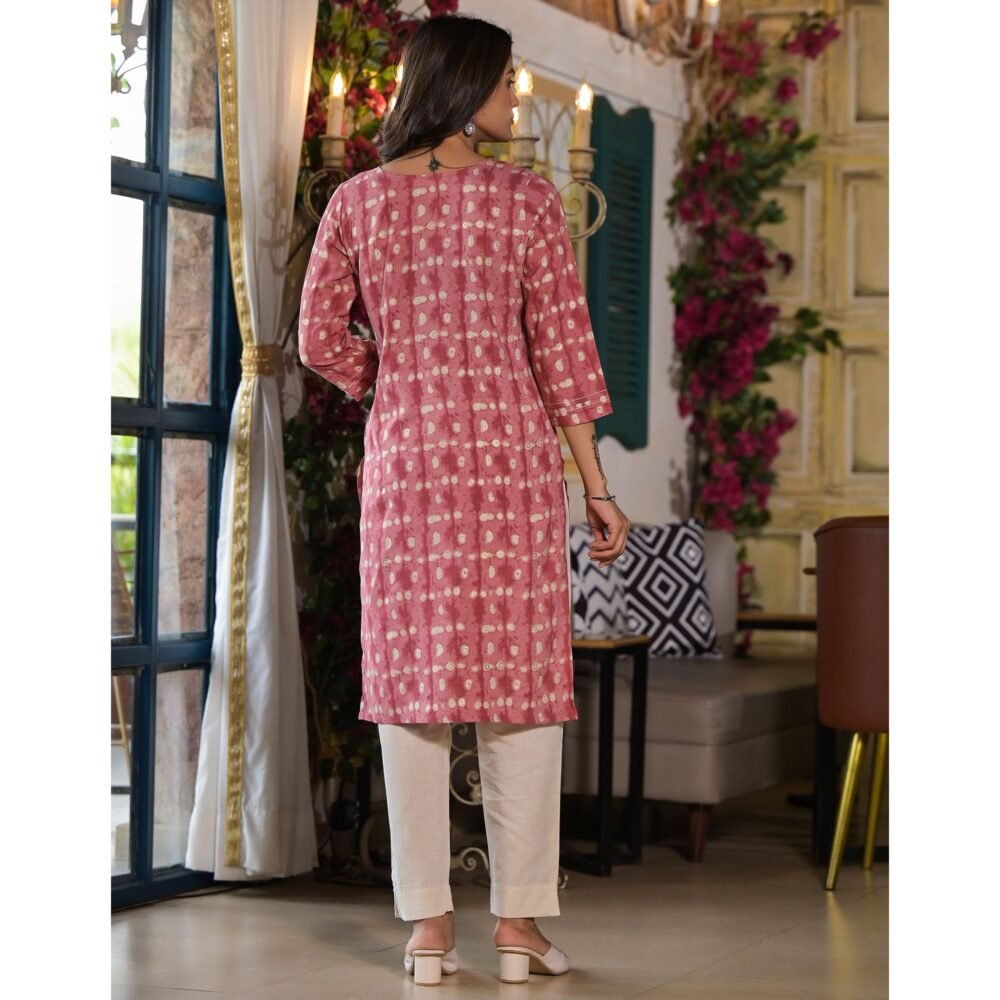Pink Printed Rayon Straight Kurti - Image 7