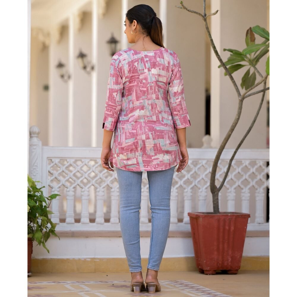 Pink Printed Rayon A-Line Top - Image 6