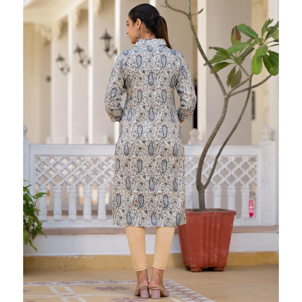 Blue Floral Printed Rayon Straight Kurti - Image 6