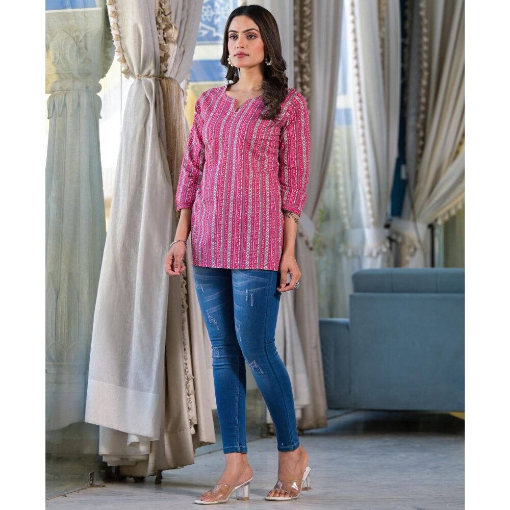Pink Printed Pure Cotton Top - Image 7