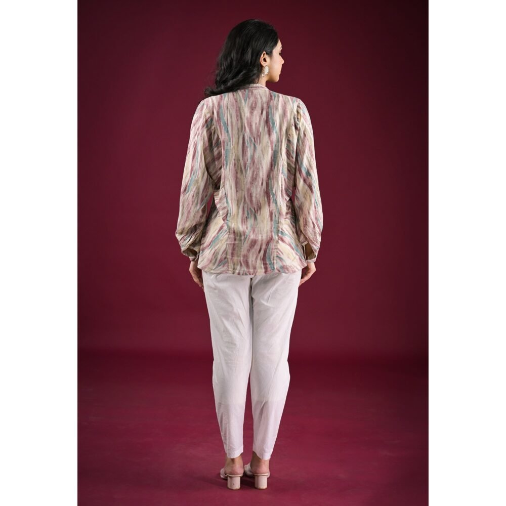 Turquoise Foil Printed Chanderi Silk A-Line Top - Image 6