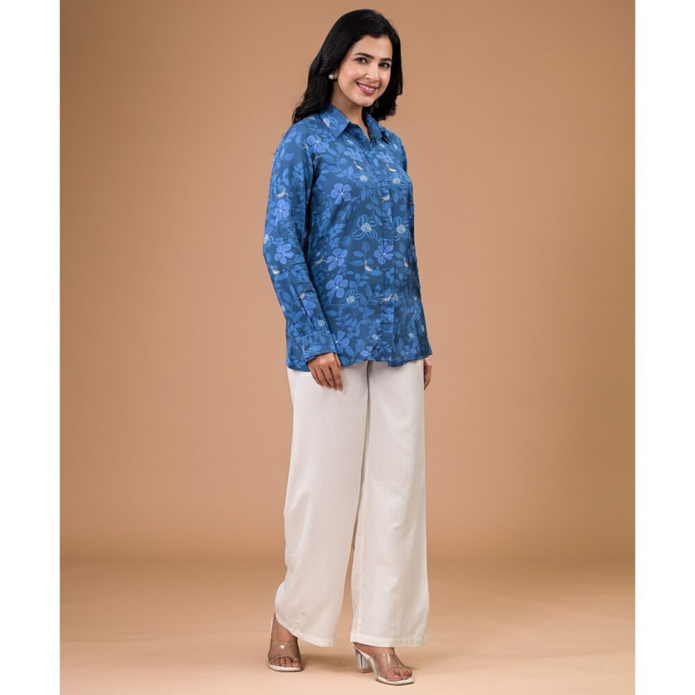 Blue Foil Printed Muslin Shirt - Image 6