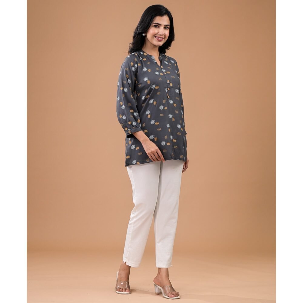 Grey Printed Rayon Top - Image 6