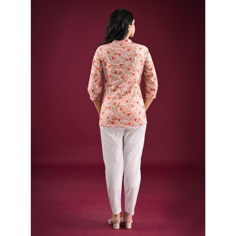 Peach Floral Printed Pure Cotton Top - Image 6