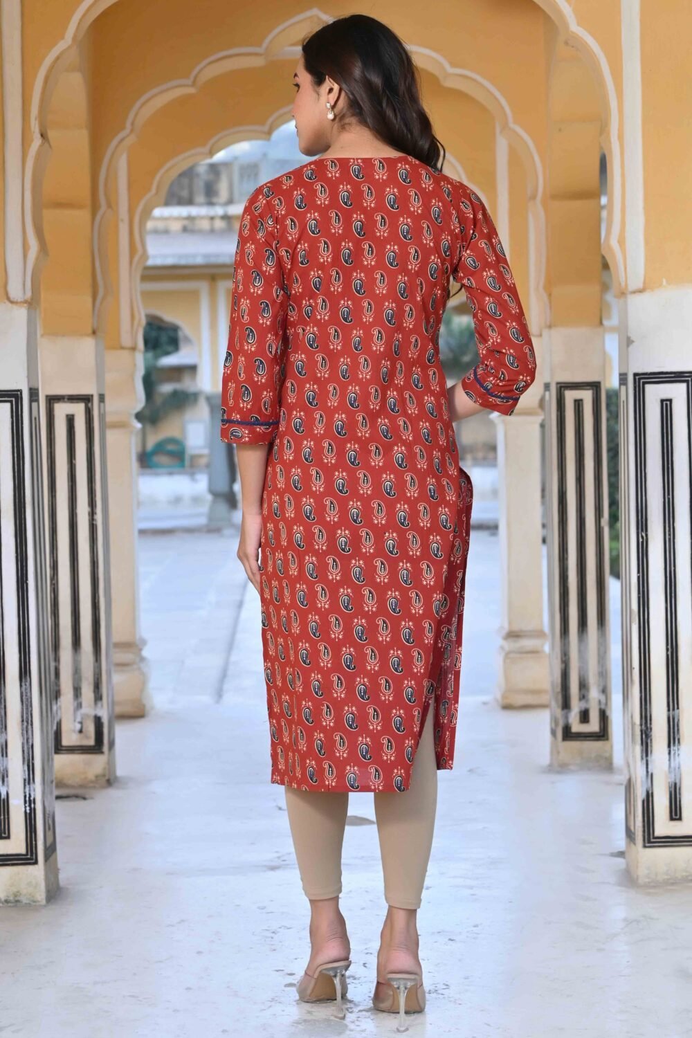 Turkey Red Paisley Printed Pure Cotton Straight Kurti - Image 6