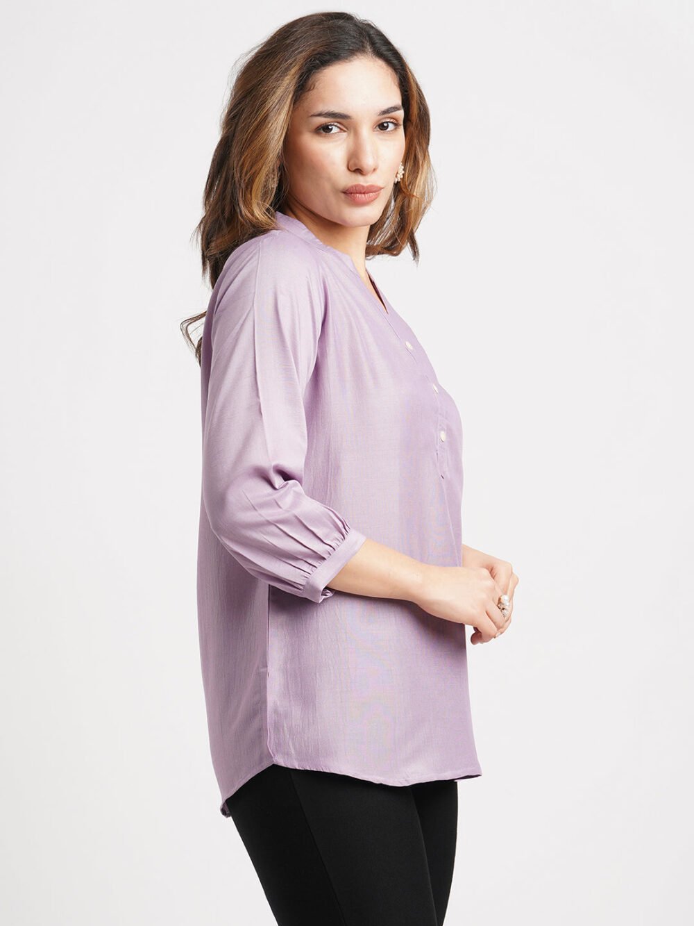 Lavender Solid Poly Chinon Straight Top - Image 6