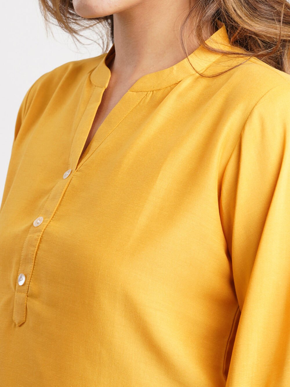 Mustard Solid Poly Chinon Straight Top - Image 6