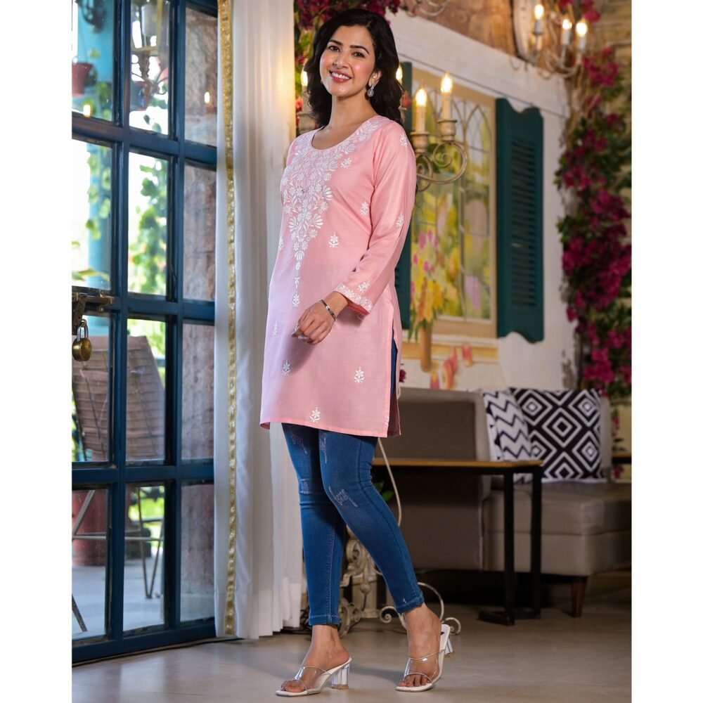 Peach Embroidered Rayon Straight Top - Image 7