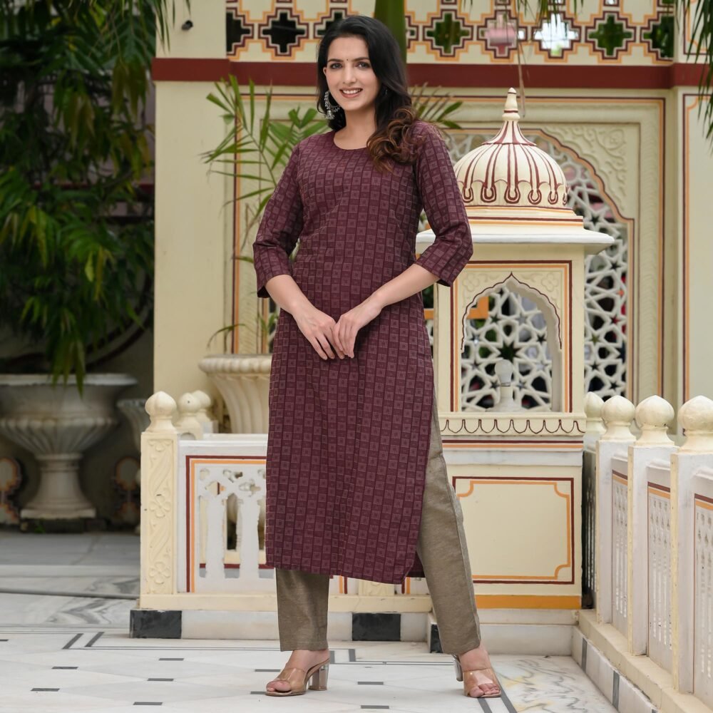 Maroon Woven Cotton Blend Dress Material - Image 6