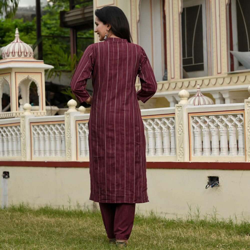 Wine Woven Cotton Blend Salwar Suit - Image 5