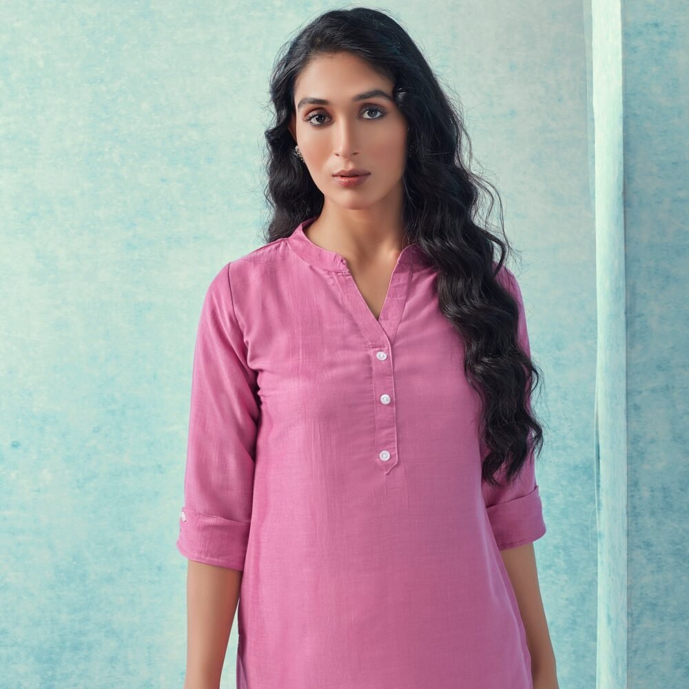 Pink Solid Cotton Blend Top - Image 5