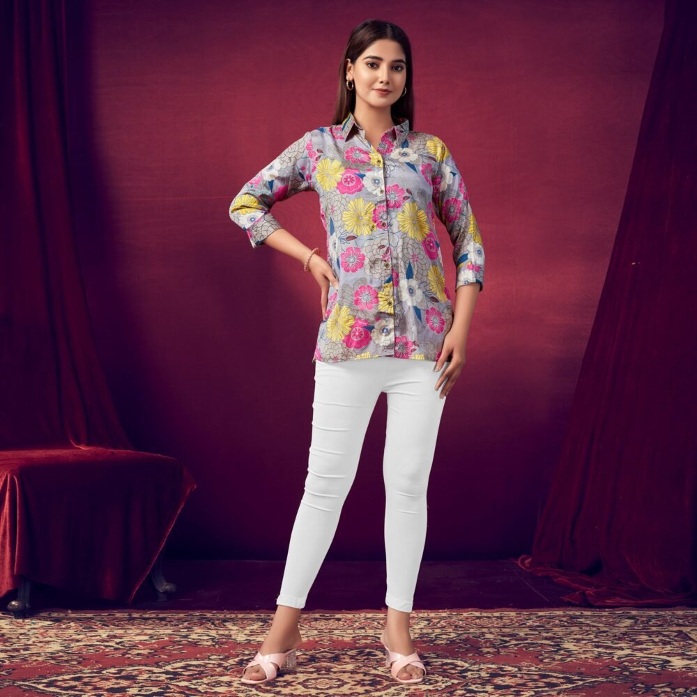 Grey Foil Printed Straight Muslin Top - Image 7