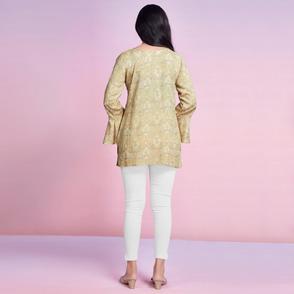 Chikoo Floral Foil Printed Chanderi Silk Top - Image 6