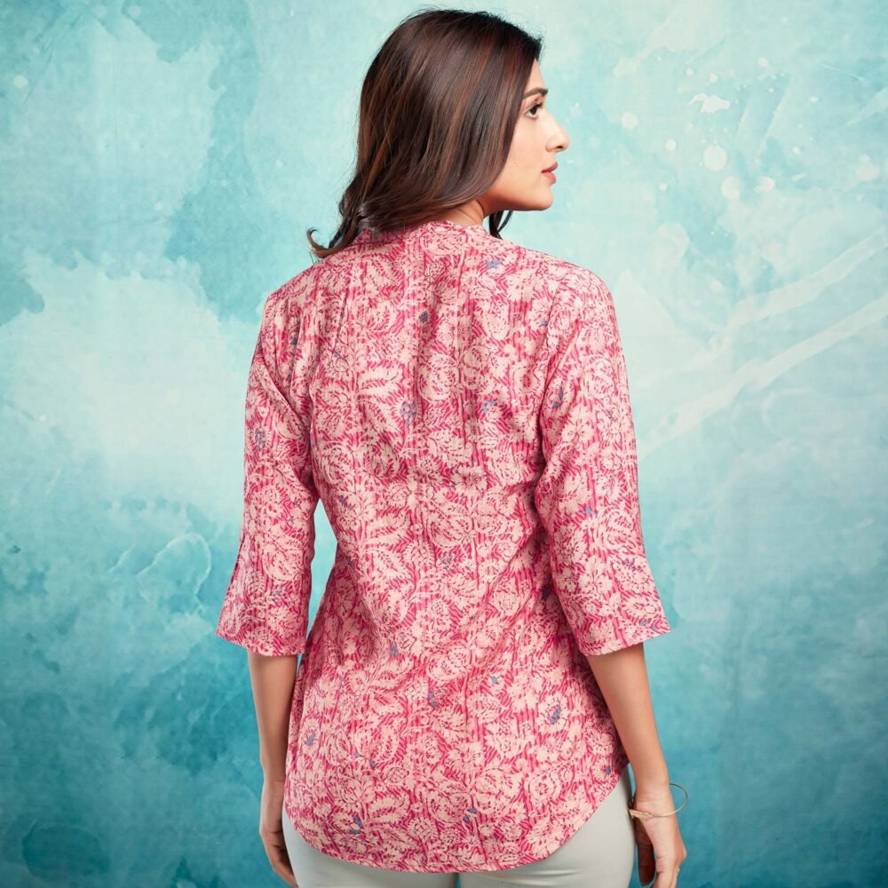 Red Floral Chanderi Silk Straight Top - Image 6