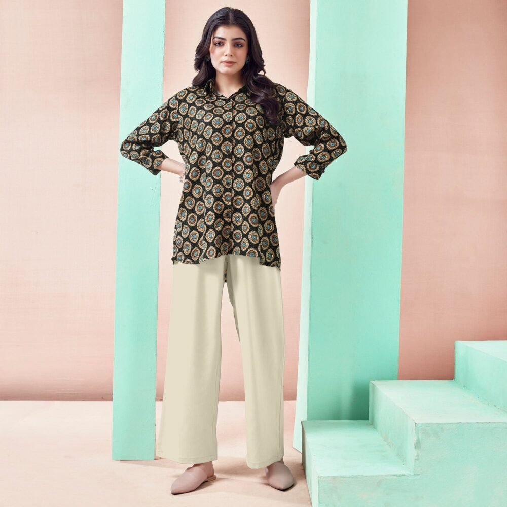 Black Foil Printed Muslin Top - Image 6